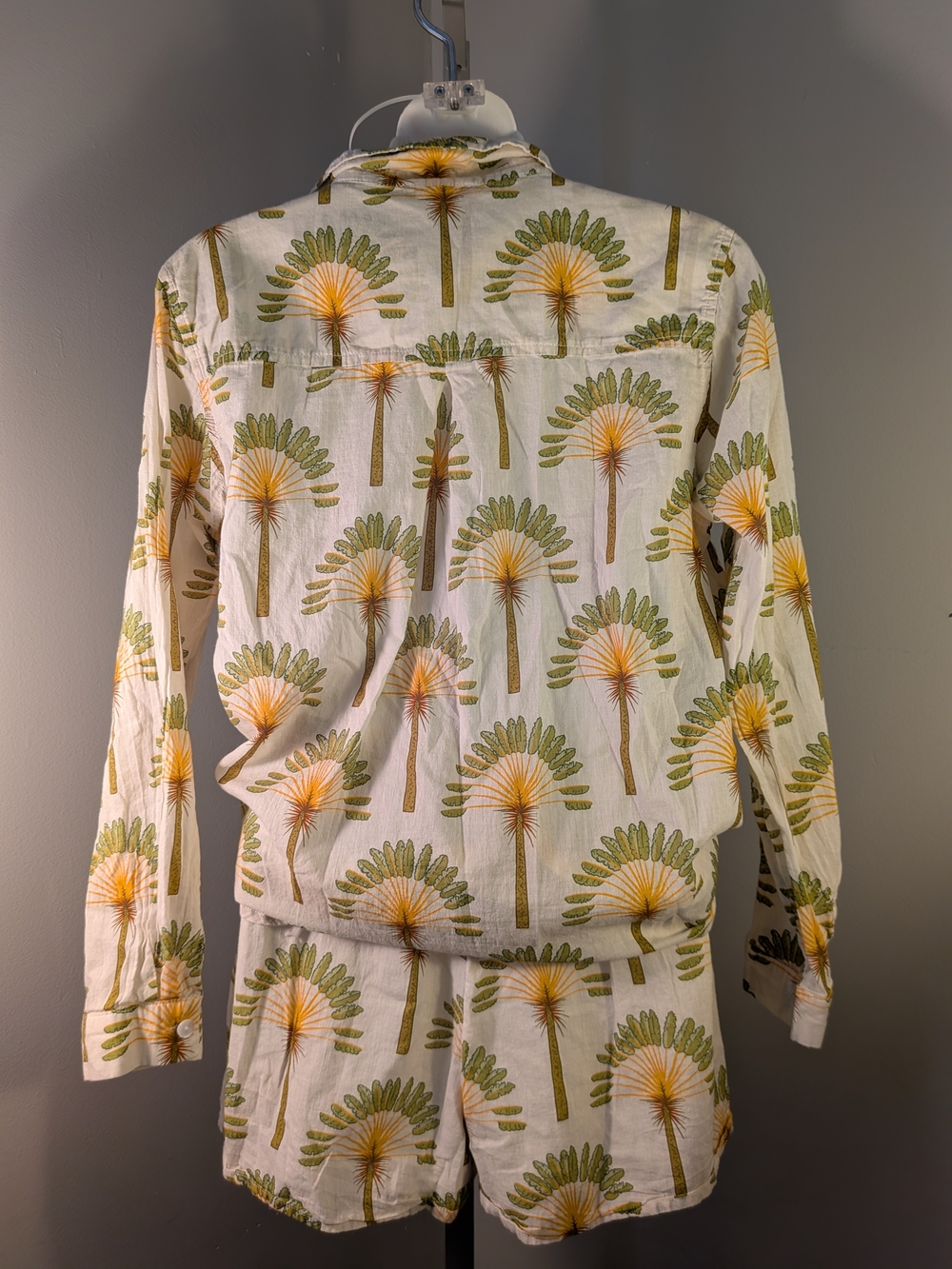 Haute Hippie Style 2pc Palm Tree Set S Button-Up Shirt Shorts Elastic Pockets - Picture 8 of 10